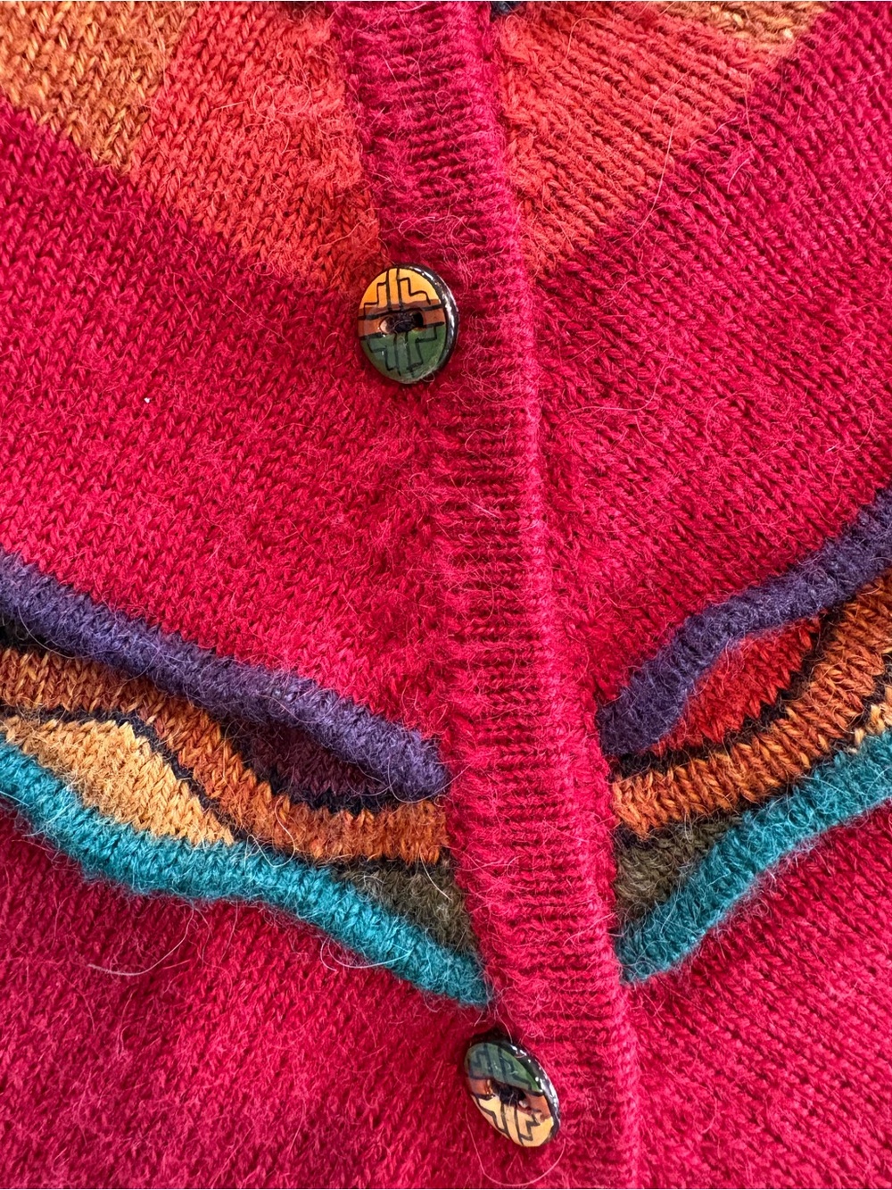 Red Patterned Button-Front Poncho Jacket - Picture 6 of 9